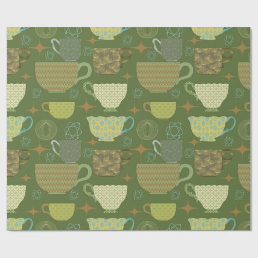 Midden-eeuw Modern Helder Groen Theekop Cadeaupapier (Vlak)