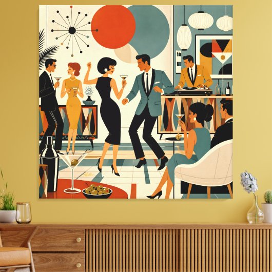 Midden Eeuw Modern Hippe Martini Dansfeest Canvas Afdruk (Insitu (Woonkamer))