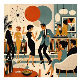 Midden Eeuw Modern Hippe Martini Dansfeest Foto Afdruk