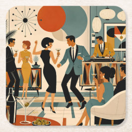 Midden Eeuw Modern Hippe Martini Dansfeest Kartonnen Onderzetters