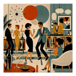 Midden Eeuw Modern Hippe Martini Dansfeest Perfect Poster