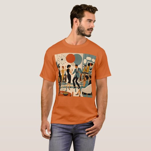 Midden Eeuw Modern Hippe Martini Dansfeest T-shirt (Voorkant volledig)