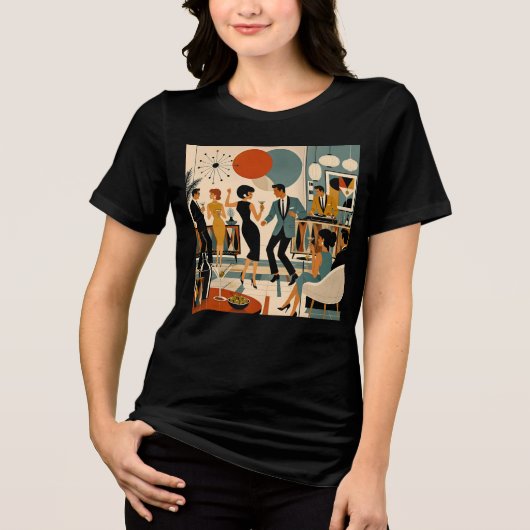 Midden Eeuw Modern Hippe Martini Dansfeest Tri-Blend Shirt (Voorkant)