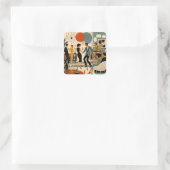 Midden Eeuw Modern Hippe Martini Dansfeest Vierkante Sticker (Tas)