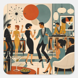 Midden Eeuw Modern Hippe Martini Dansfeest Vierkante Sticker