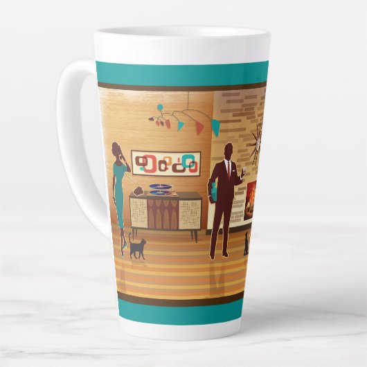 Midden eeuw Modern Huis Woonkamer Scène Latte Mok (Linkerhoek)