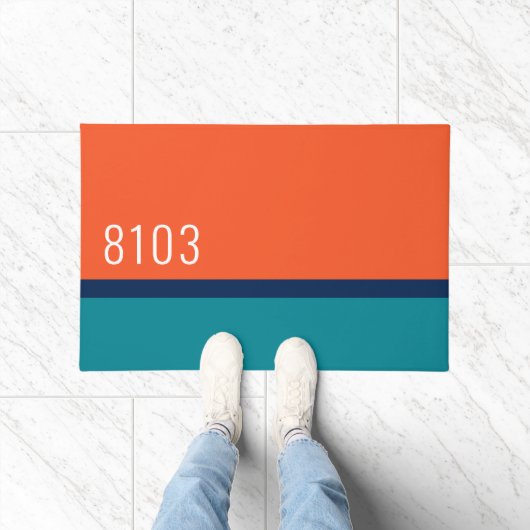 Midden eeuw modern huisadres turquoise rood deurmat (Binnen)