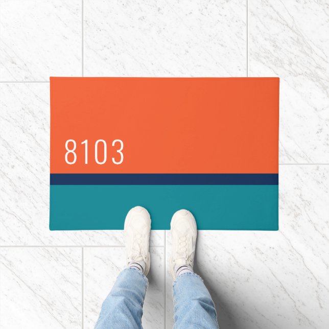 Midden eeuw modern huisadres turquoise rood deurmat (Binnen)