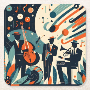 Midden Eeuw Modern Jazz Age Trio Kartonnen Onderzetters