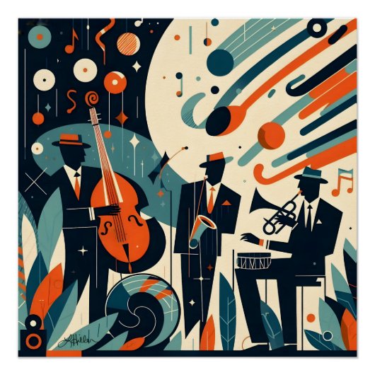 Midden Eeuw Modern Jazz Age Trio Perfect Poster (Voorkant)