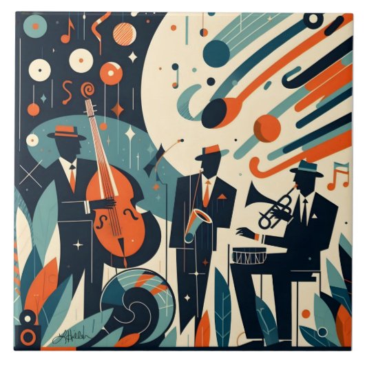 Midden Eeuw Modern Jazz Age Trio Tegeltje (Voorkant)