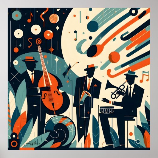 Midden Eeuw Modern Jazz Tijdperk Trio Poster (Voorkant)