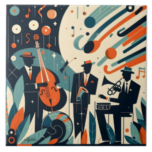 Midden Eeuw Modern Jazz Tijdperk Trio Tegeltje