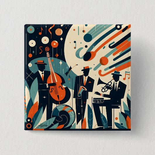 Midden Eeuw Modern Jazz Tijdperk Trio Vierkante Button 5,1 Cm (Voorkant)