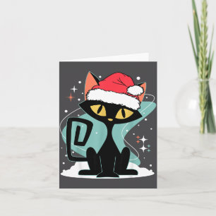 Midden eeuw modern kat kerstman hoed Kerstmis 70er Kaart