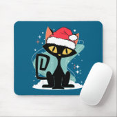 Midden Eeuw Modern Kat Kerstman Hoed Kerstmis 70er Muismat (Met muis)