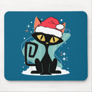 Midden Eeuw Modern Kat Kerstman Hoed Kerstmis 70er Muismat