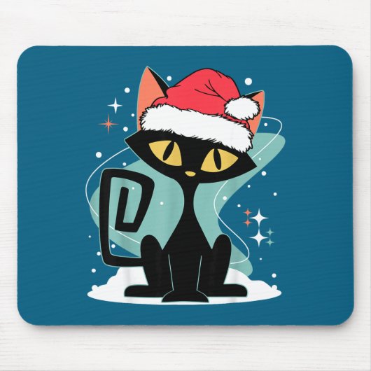 Midden Eeuw Modern Kat Kerstman Hoed Kerstmis 70er Muismat (Voorkant)