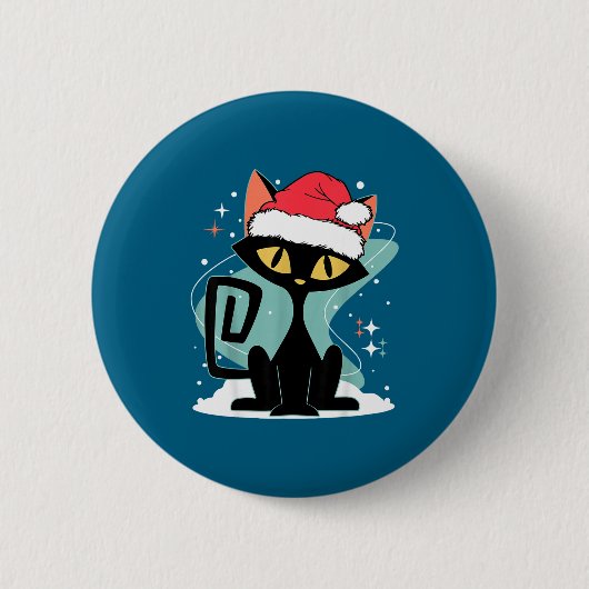 Midden eeuw modern kat kerstman hoed Kerstmis 70er Ronde Button 5,7 Cm (Voorkant)