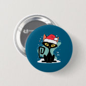 Midden eeuw modern kat kerstman hoed Kerstmis 70er Ronde Button 5,7 Cm (Voorkant /achterkant)