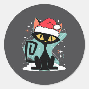 Midden eeuw modern kat kerstman hoed Kerstmis 70er Ronde Sticker