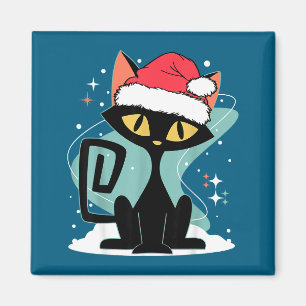 Midden Eeuw Modern Kat Kerstman Hoed Kerstmis 70s  Magneet