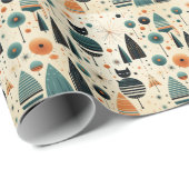 Midden eeuw modern katten bomen bloemen cadeaupapier (Rol Hoek)