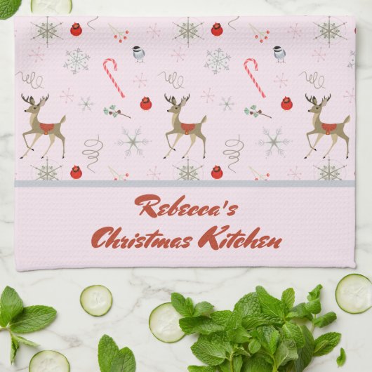 Midden eeuw modern Kerst rendier snoeprepen Theedoek (Gevouwen)