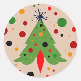 Midden Eeuw Modern Kerstboom Retro Raket Ronde Sticker