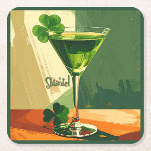 Midden eeuw modern Klaver Martini Sláinte! Kartonnen Onderzetters