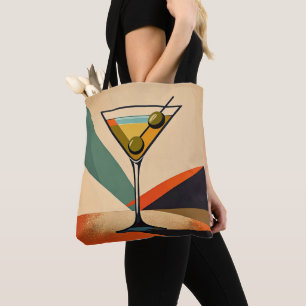 Midden eeuw modern kleur blok Martini kunst Tote Bag