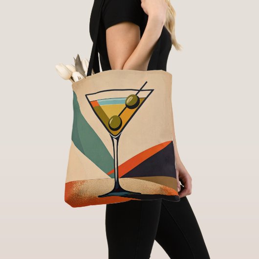 Midden eeuw modern kleur blok Martini kunst Tote Bag (Dichtbij)