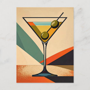 Midden eeuw modern kleurblok martini kunst briefkaart
