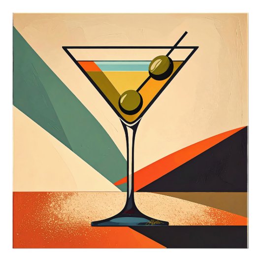 Midden eeuw modern kleurblok martini kunst foto afdruk (Voorkant)