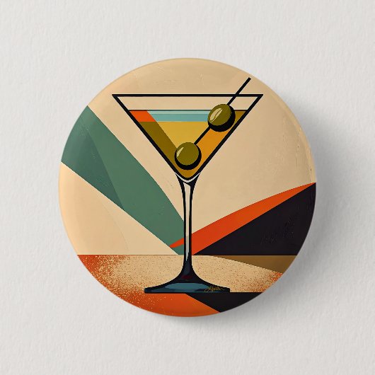 Midden eeuw modern kleurblok martini kunst ronde button 5,7 cm (Voorkant)