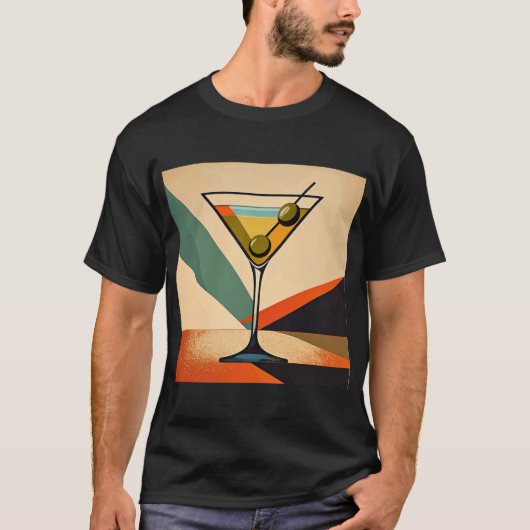 Midden eeuw modern kleurblok martini kunst t-shirt (Voorkant)