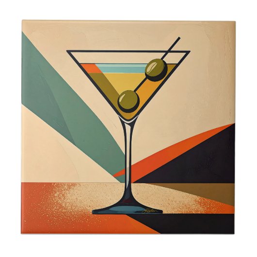 Midden eeuw modern kleurblok martini kunst tegeltje (Voorkant)