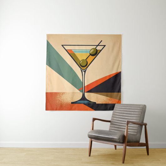 Midden eeuw modern kleurblok martini kunst wandkleed (In situ)