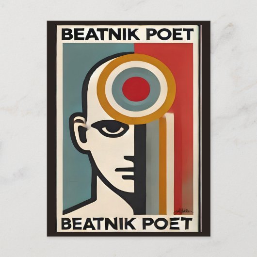 Midden eeuw modern kunst Beatnik dichter Briefkaart (Voorkant)