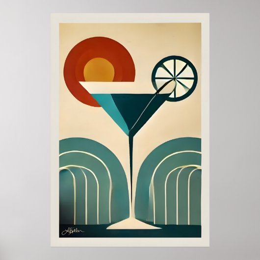 Midden eeuw modern kunst berg zonsondergang Martin Poster (Voorkant)