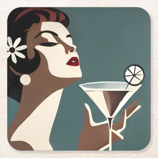 Midden eeuw modern kunst de Martini DIva Kartonnen Onderzetters (Voorkant)