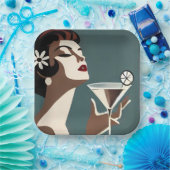 Midden Eeuw Modern Kunst De Martini DIva Papieren Bordje (Feest)