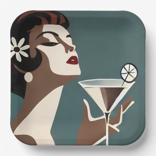 Midden Eeuw Modern Kunst De Martini DIva Papieren Bordje (Voorkant)