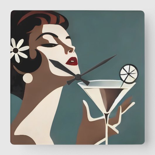 Midden eeuw modern kunst de Martini DIva Vierkante Klok (Voorkant)