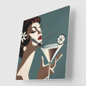Midden eeuw modern kunst de Martini DIva Vierkante Klok (Hoek)
