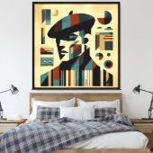 Midden eeuw modern kunst man met baret canvas afdruk (Insitu (Slaapkamer))