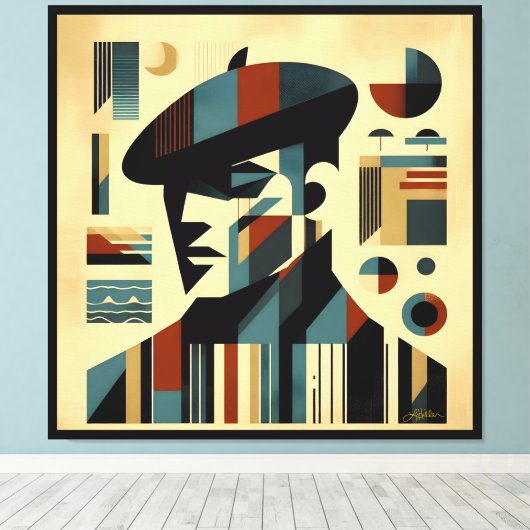 Midden eeuw modern kunst man met baret canvas afdruk (Insitu (Houten vloer))