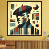 Midden eeuw modern kunst man met baret canvas afdruk (Insitu (Woonkamer))