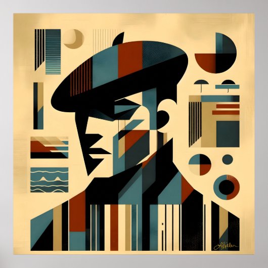 Midden eeuw modern kunst man met baret poster (Voorkant)
