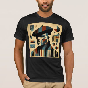 Midden eeuw modern kunst man met baret t-shirt